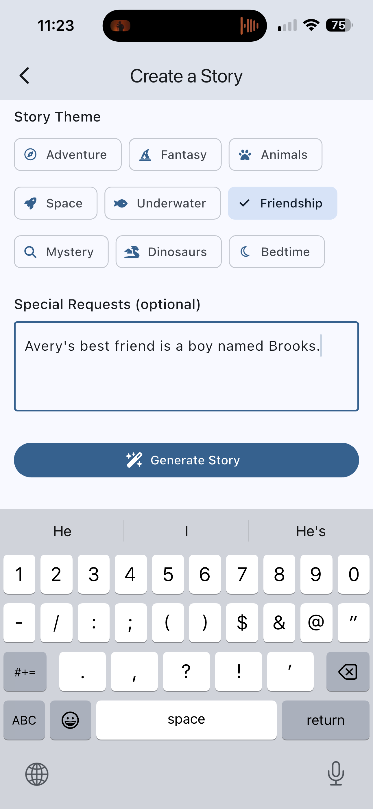 Create a personalized story with guided themes and age ranges